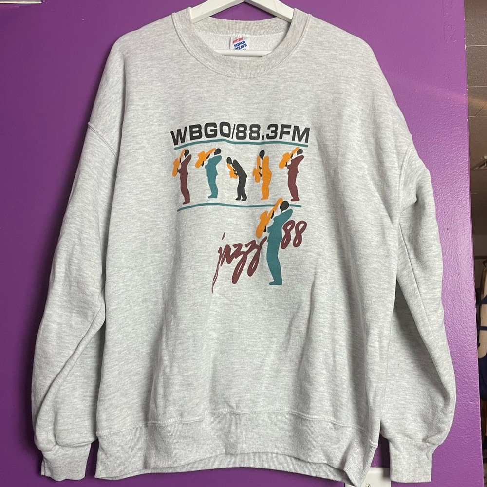 🎷 VINTAGE 80s Jerzees super sweats jazz radio crewneck sweatshirt USA made XL 🎷